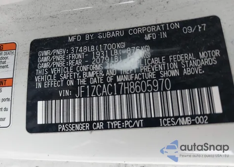 2017 Subaru Brz Limited from USA, damaged, VIN JF1ZCAC17H8605970